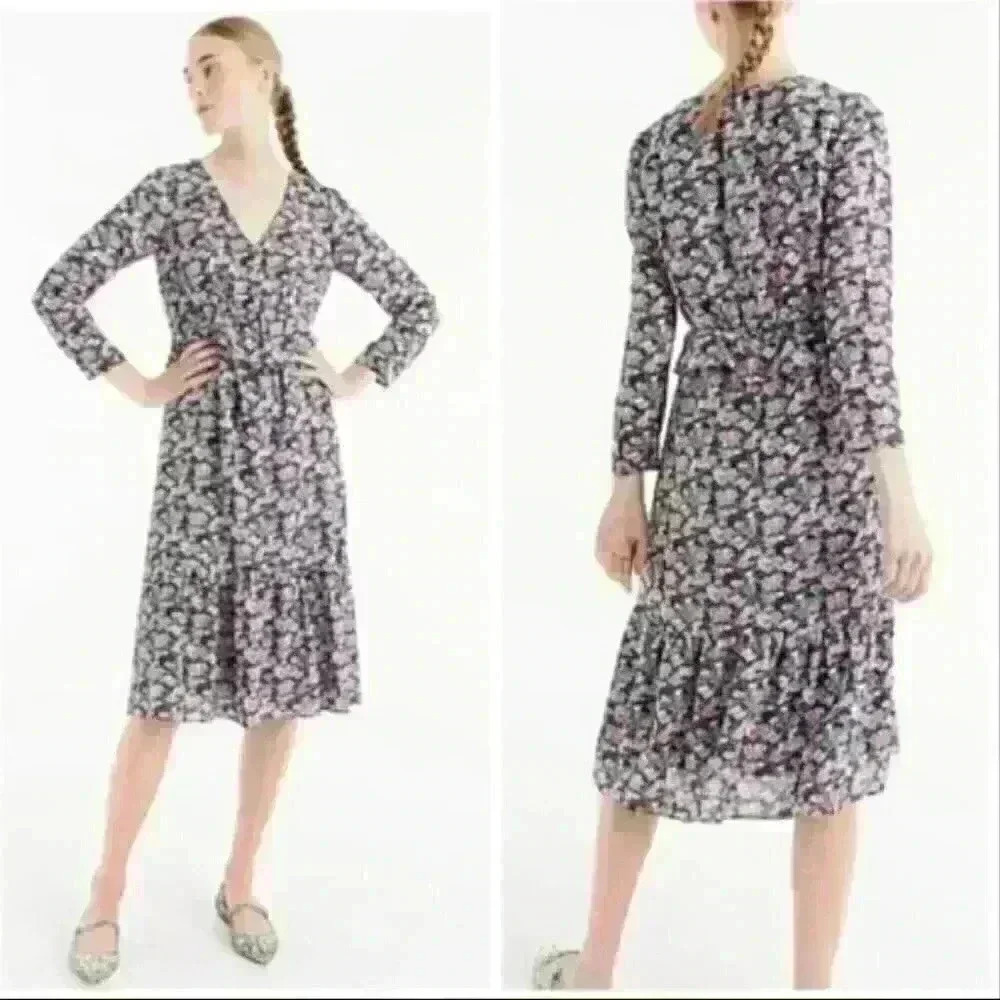 J. Crew v neck peplum floral midi dress 2